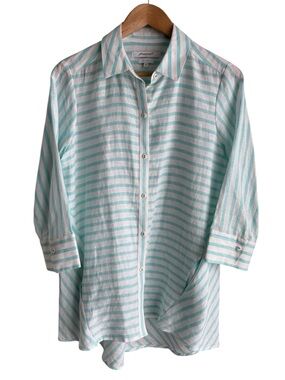 Foxcroft Easy Care Linen Tunic Sz 8 Button Down Breezy Top Summer Shirt Collared